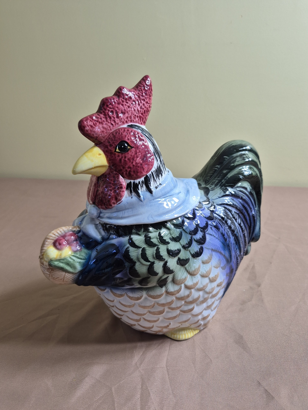 Vintage Ceramic Rooster Cookie Jar Farmhouse Lidded Canister